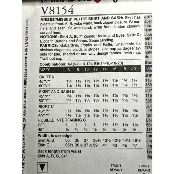 Vogue Pattern 8154 midi pencil skirt  size 6 8 10 12 - Picture 5 of 7